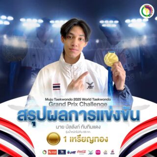 สรุปผลการแข่งขันในรายการ Muju Taekwondo 2025 World Taekwondo Grand Prix Challenge 
ณ เมืองมูจู  ประเทศเกาหลีใต้  ในระหว่างวันที่ 28-31 สิงหาคม 2568

นักกีฬาเทควันโดทีมชาติไทย สามารถทำผลงานได้ 1 เหรียญทอง 🥇 ได้แก่

🥇นายบัลลังก์   ทับทิมแดง 
🇹🇭รุ่นน้ำหนักไม่เกิน 68 กก.

ขอแสดงความยินดีด้วยนะคะ🎉🥋🇹🇭