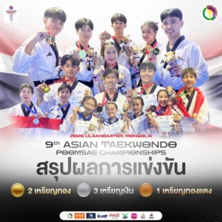 สรุปผลการแข่งขันในรายการ 9th  Asian Taekwondo Poomsae Championships ณ เมืองอูลานบาตาร์ ประเทศมองโกเลีย ในระหว่างวันที่ 19 -20 พฤษภาคม 2569

นักกีฬาเทควันโดทีมชาติไทย สามารถทำผลงานได้ 2 เหรียญทอง 3 เหรียญเงิน และ 1 เหรียญทองแดง ได้แก่

2 เหรียญทอง 🥇🥇

🥇ประเภทพุมเซ่ทีมชาย
🇹🇭นายณัฏฐชัย  สุทา
🇹🇭นายธนา  เขียวลายเลิศ
🇹🇭นายสิปปกร  เวชกรปฏิวงศ์

🥇ประเภทฟรีสไตล์ทีมผสม
🇹🇭นายรัชพล     ใยบัว
🇹🇭นายสุวพิชญ์    สิริสินรุ่งเรือง
🇹🇭นายอัจฉริยะ    เกิดแก้ว
🇹🇭นางสาววัชรกุล   ลิ้มจิตรกร
🇹🇭นางสาวสาริศา   ไทยทองหลาง
🇹🇭นางสาวศศิภา     ชูผล

3 เหรียญเงิน 🥈🥈🥈

 🥈ประเภทฟรีสไตล์เดี่ยวหญิง
🇹🇭นางสาววัชรกุล   ลิ้มจิตรกร

🥈ประเภทพุมเซ่ทีมหญิง
🇹🇭นางสาวชลกร  ชยวัฑโฒ
🇹🇭นางสาวชุติกาญจน์  ลาภนิตยพันธ์
🇹🇭นางสาวรัชฎาวัลย์  ตะเพียนทอง

🥈ประเภทฟรีสไตล์คู่ผสม
🇹🇭นายนาวิน   ปินฑะสูตร
🇹🇭นางสาวฐิตารีย์  แก้วโอฬารวสุ

1 เหรียญทองแดง 🥉

🥉ประพุมเซ่เดี่ยวชาย
🇹🇭นายนาวิน  ปินฑะสูตร 

และได้รับรางวัล
🏆 ผู้ฝึกสอนยอดเยี่ยม
🇹🇭 โค้ชนายอน ลี 

🏆 ถ้วยคะแนนรวม  อันดับที่ 2

ขอแสดงความยินดีด้วยนะคะ🎉🎊👍🏻🇹🇭